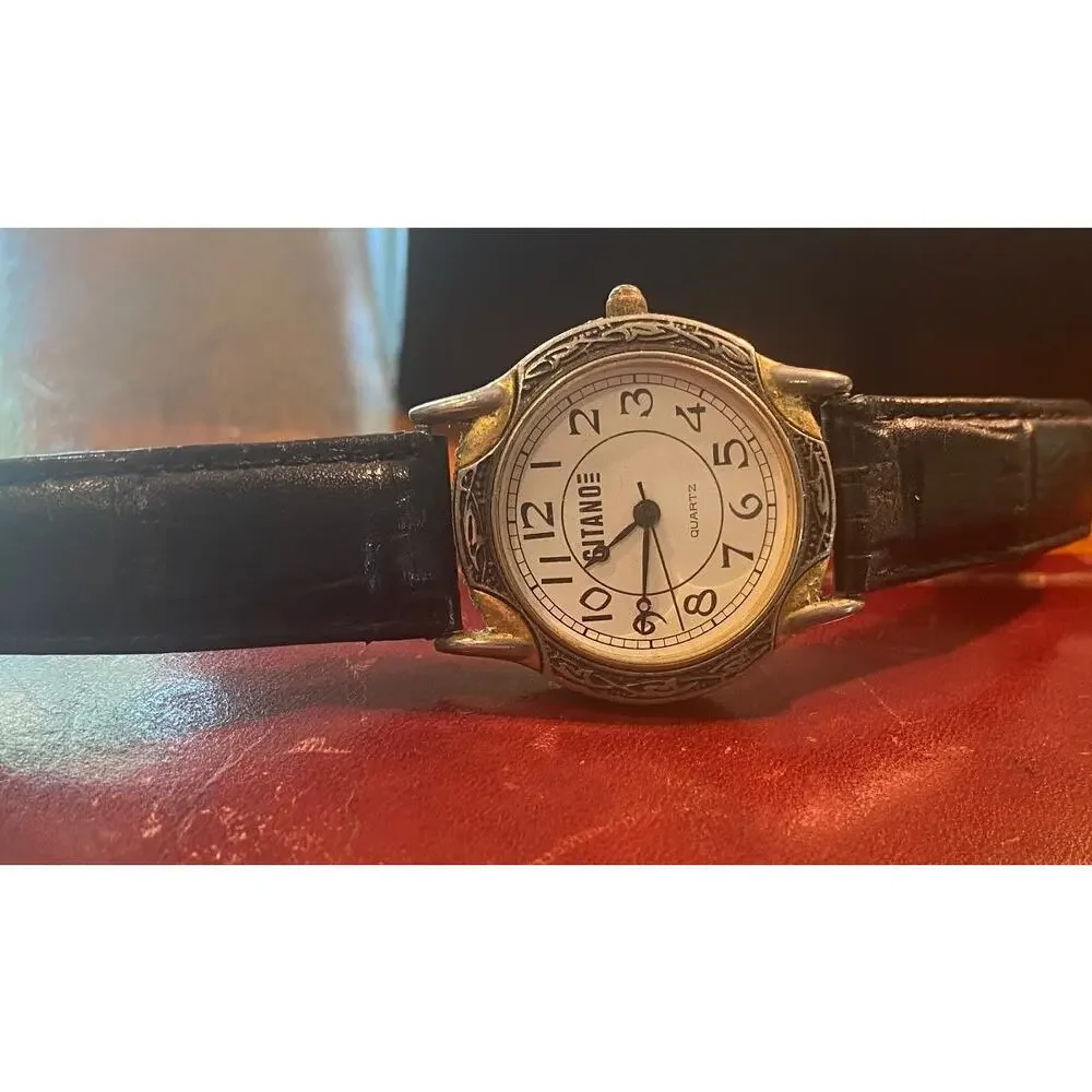 32mm Two Tone Gitano Watch with Black Band, Great Patina